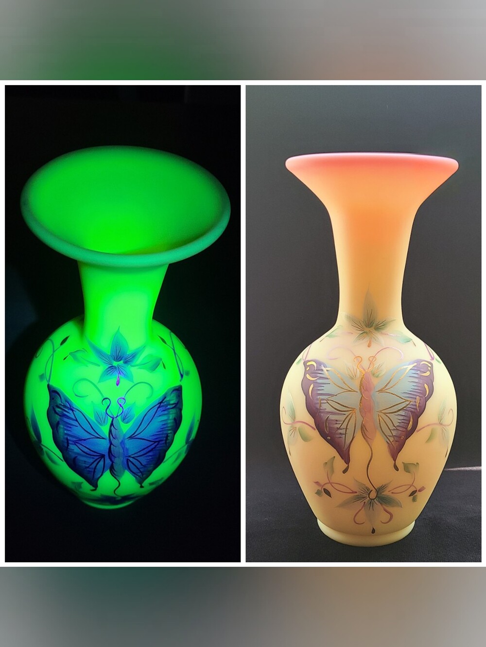Fenton Burmese Papillon Buttery Limited Edition Uranium Vase